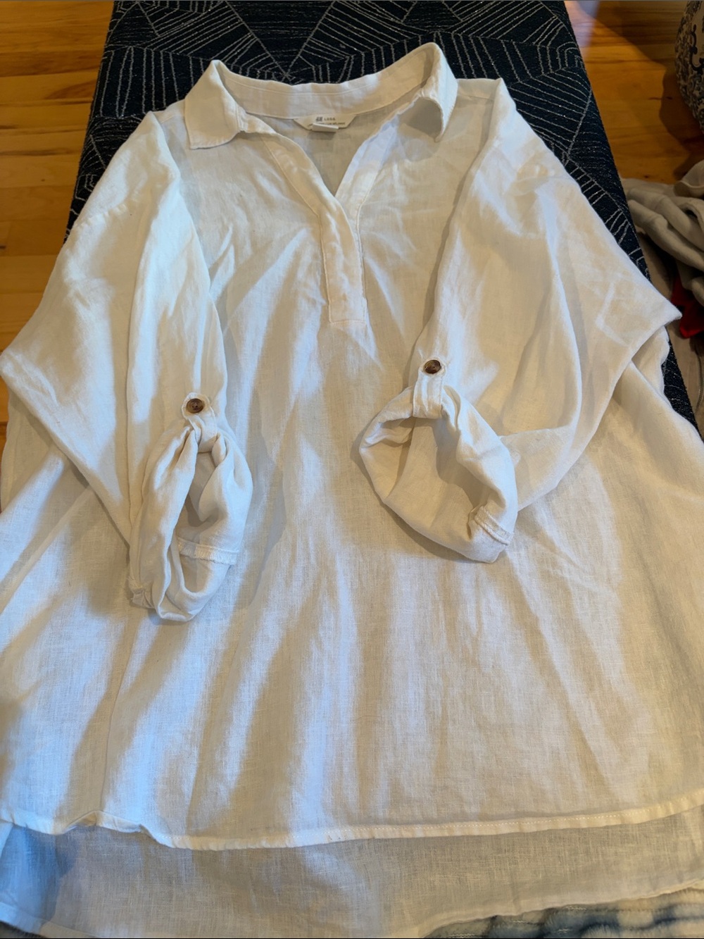 H&M White Linen Button-Tab Sleeve Tunic